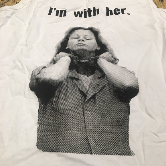 I’m With Her white tank top size Large Come on Strong brand woman in chains - Picture 1 of 3